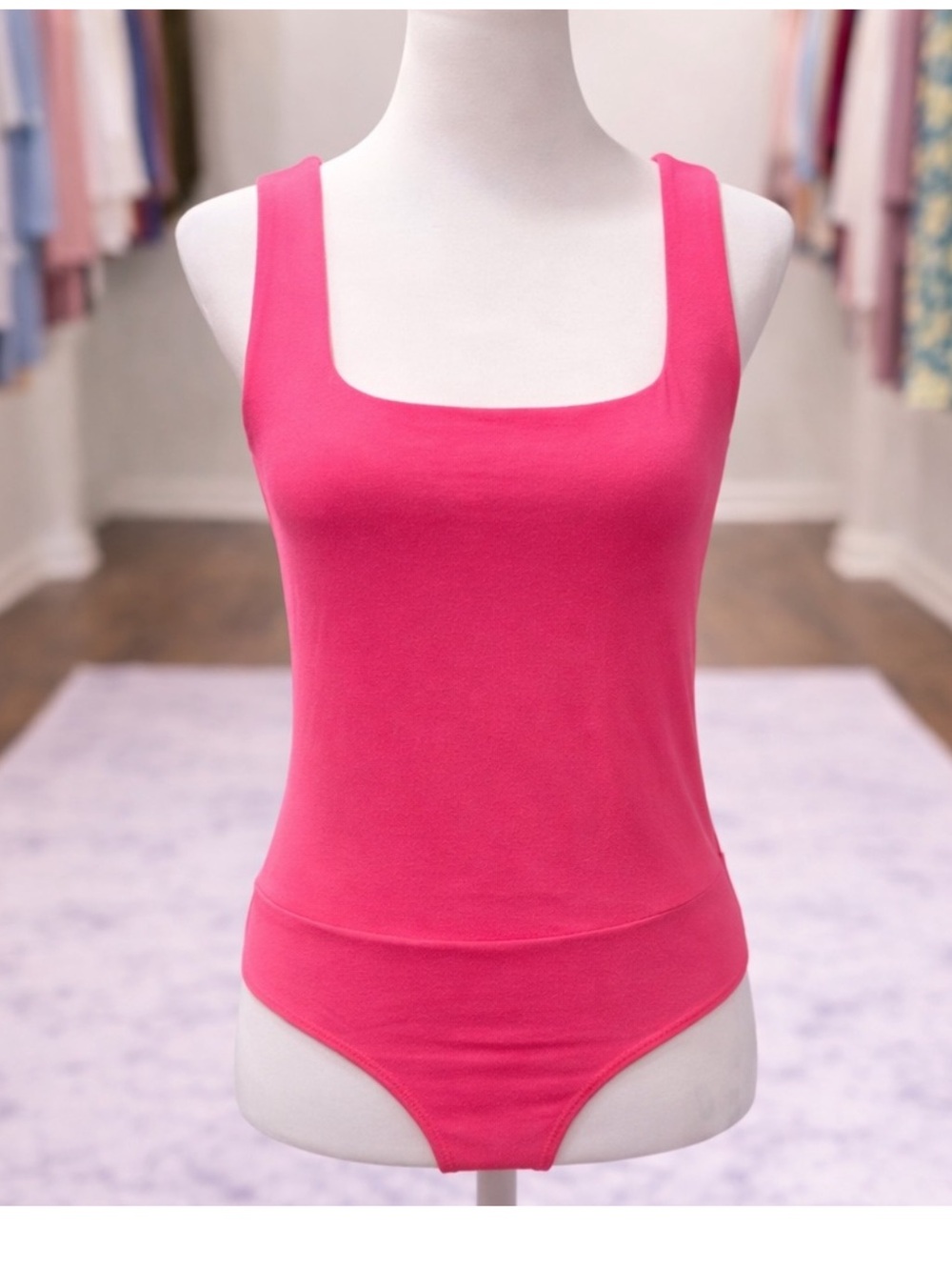 white birch Bright Pink Square-Neck Bodysuit